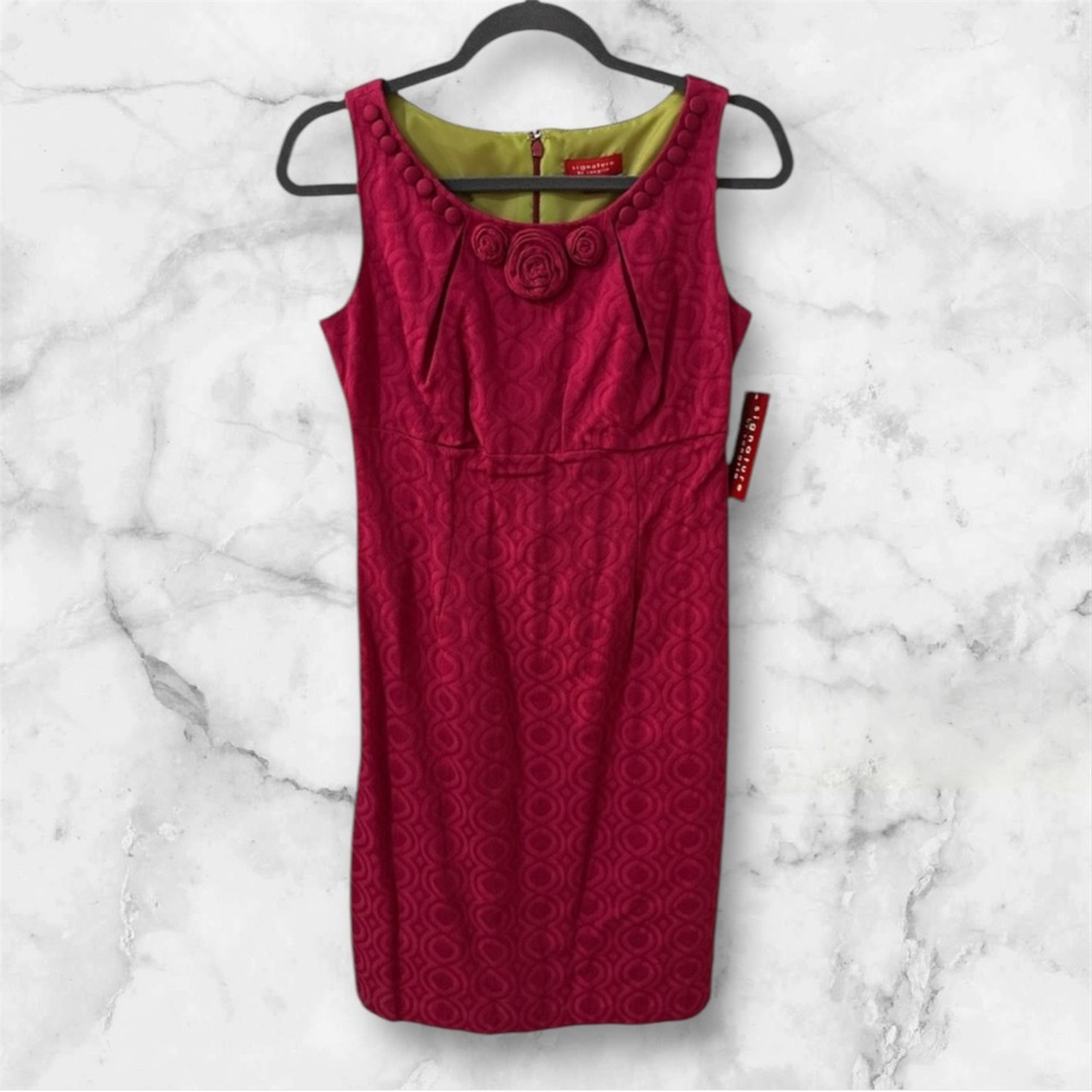 Signature by sangria pink geometric sleeveless dress embroidered roses size 4